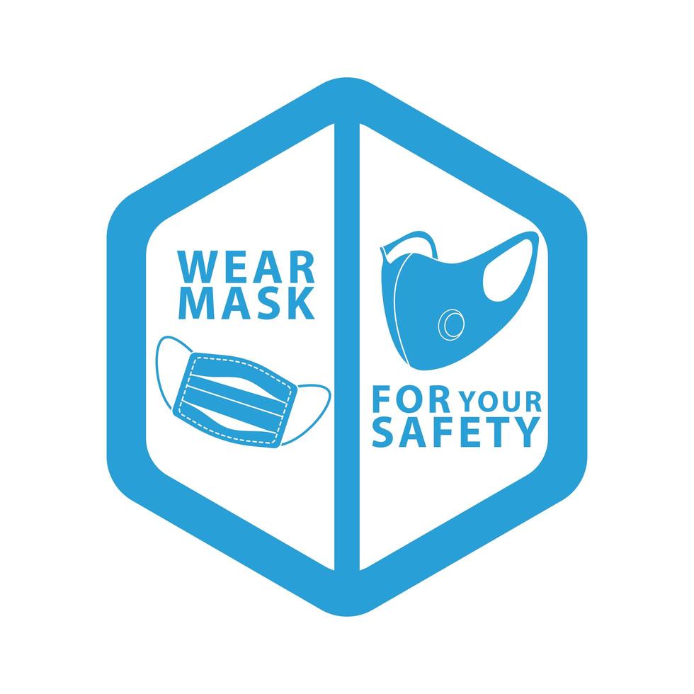 wear face mask for your safety blue color label vector