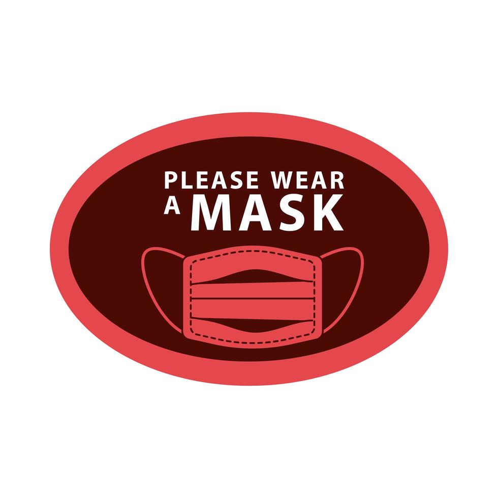 please wear mask oval label vector