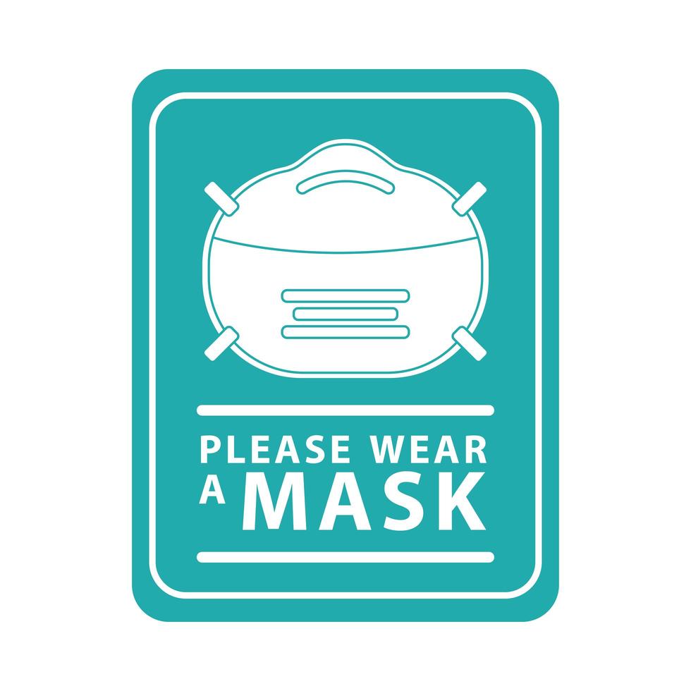 please wear mask green square label vector