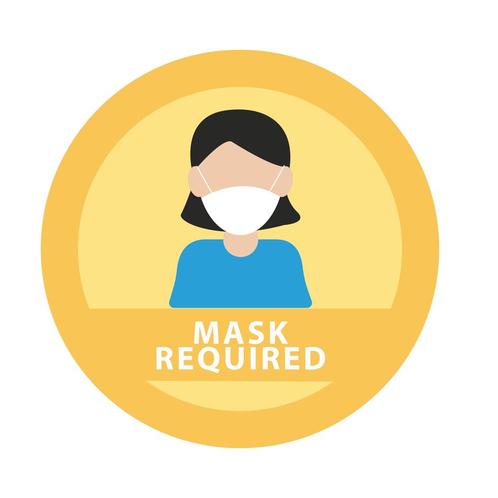 mask required label with woman wearing mask vector