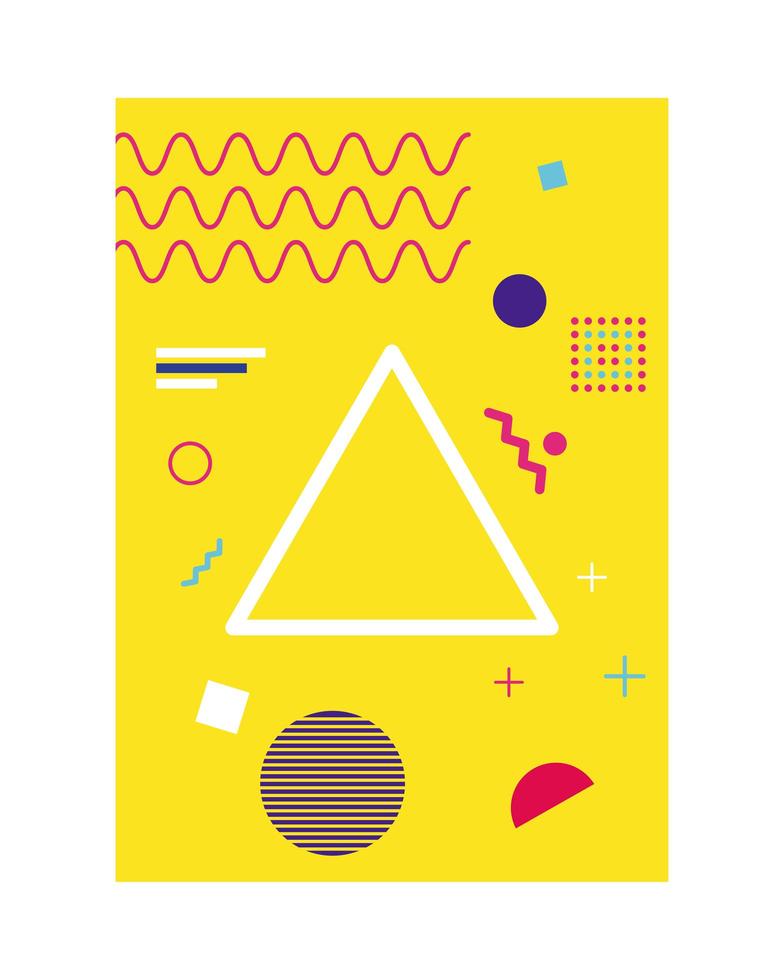 yellow color memphis style background with triangle figure vector