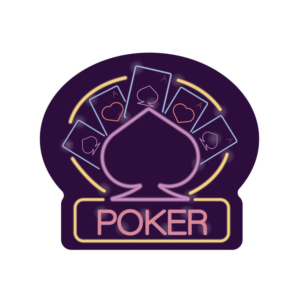 tarjeta de póquer casino etiqueta de luz de neón vector