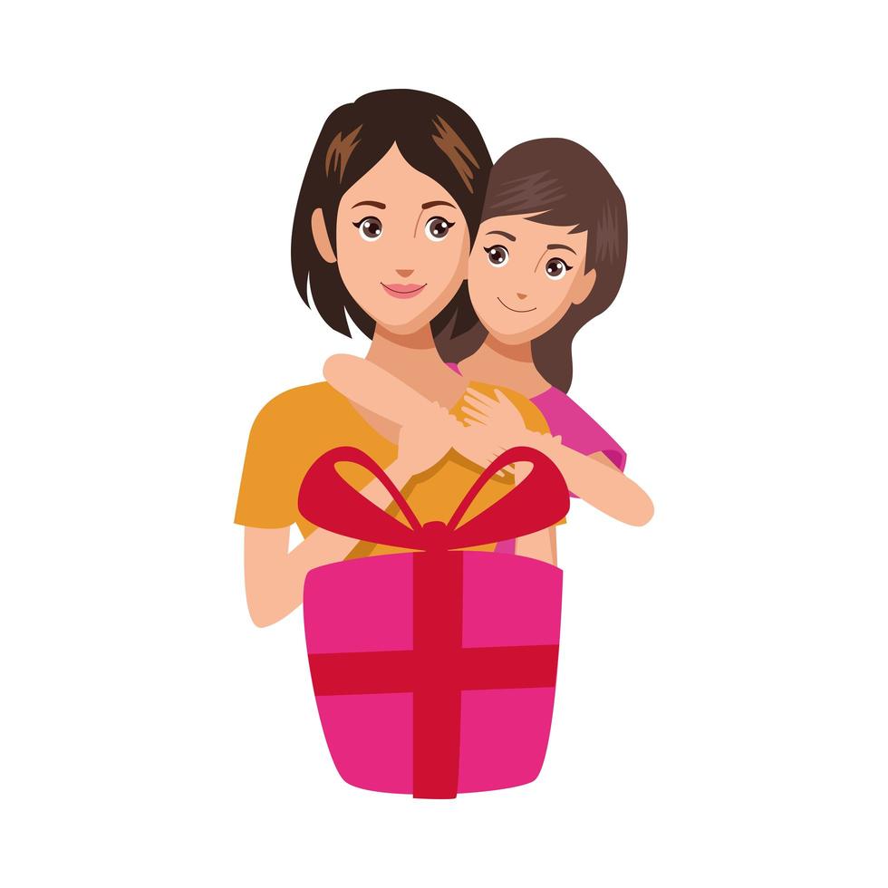 beautiful mother with daughter and gift vector