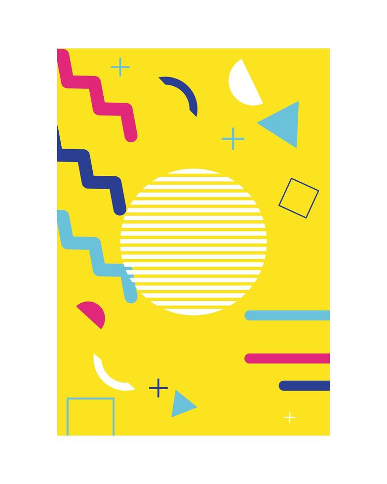 yellow color memphis style background with circle and lines vector