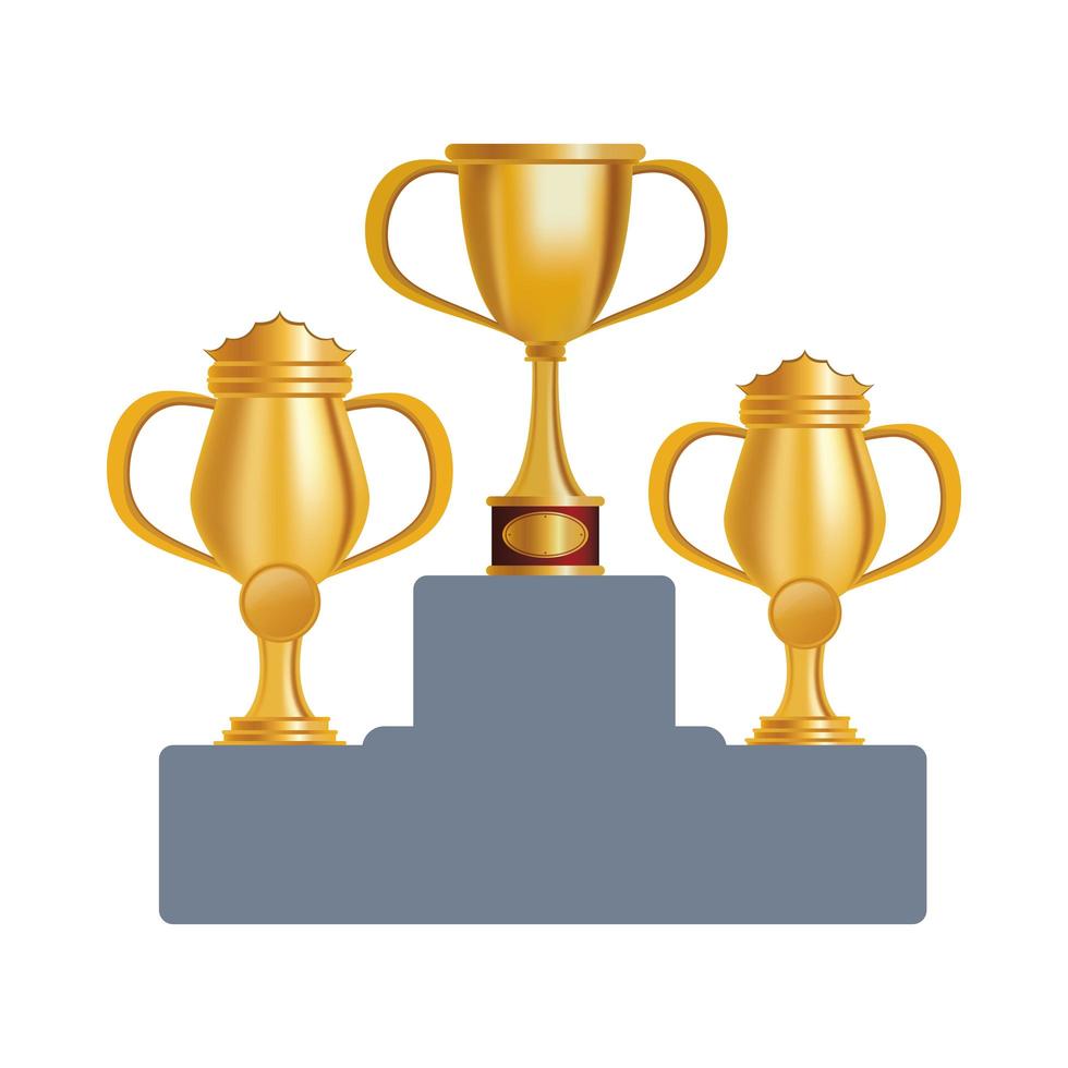 golden trophies on podium icon vector