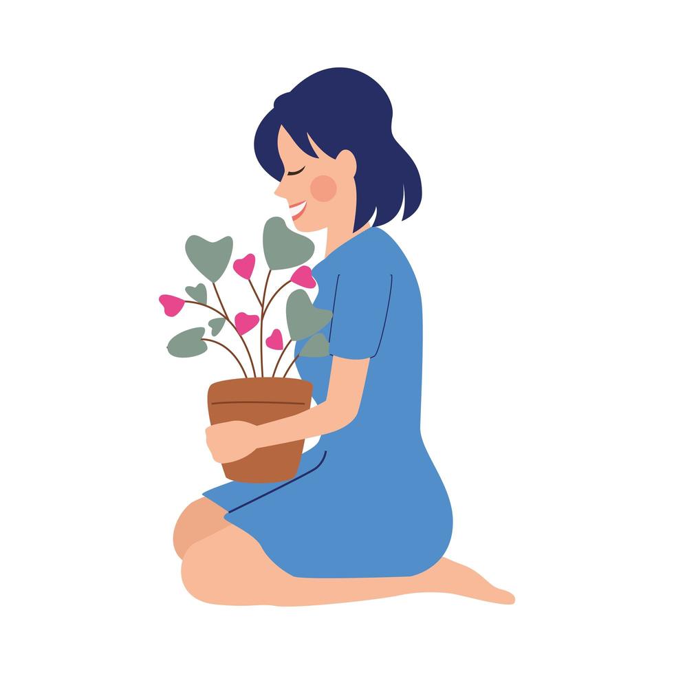 beautiful mother with houseplant character vector