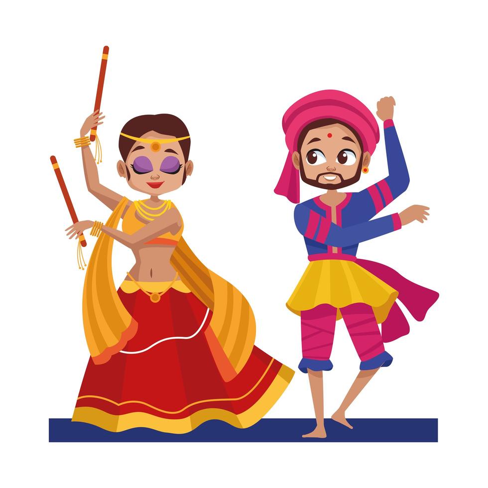 bailando diwali mujer y hombre con ropa tradicional diseño vectorial vector