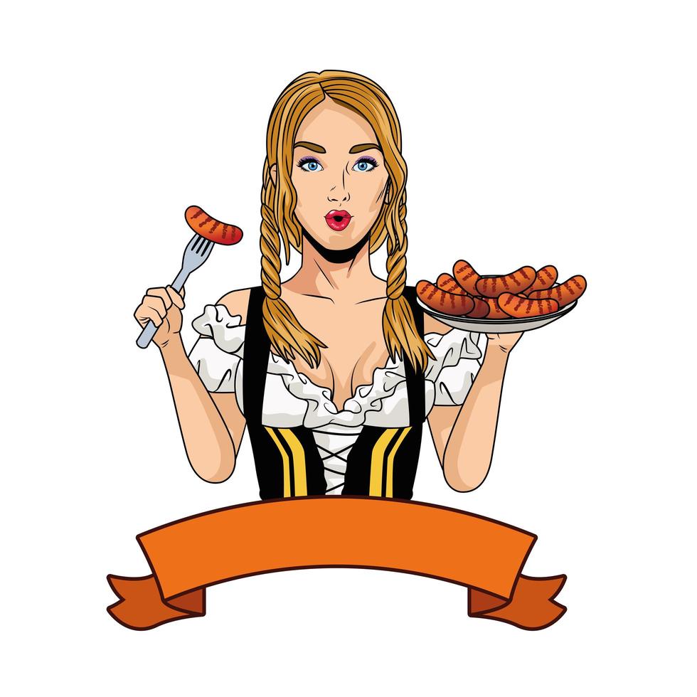 german woman with sausages character vector