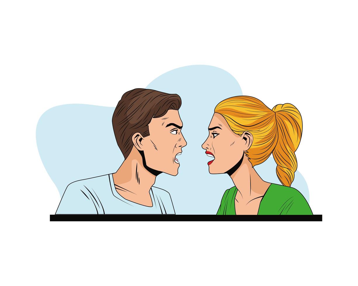 angry young couple profiles pop art style characters vector