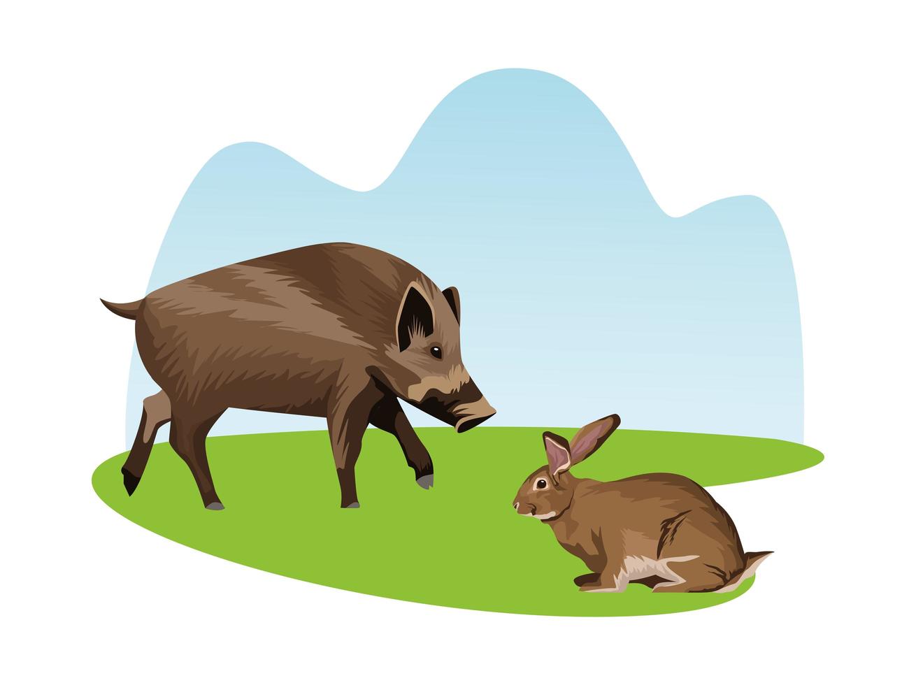 wild pig and rabbit animals icons vector