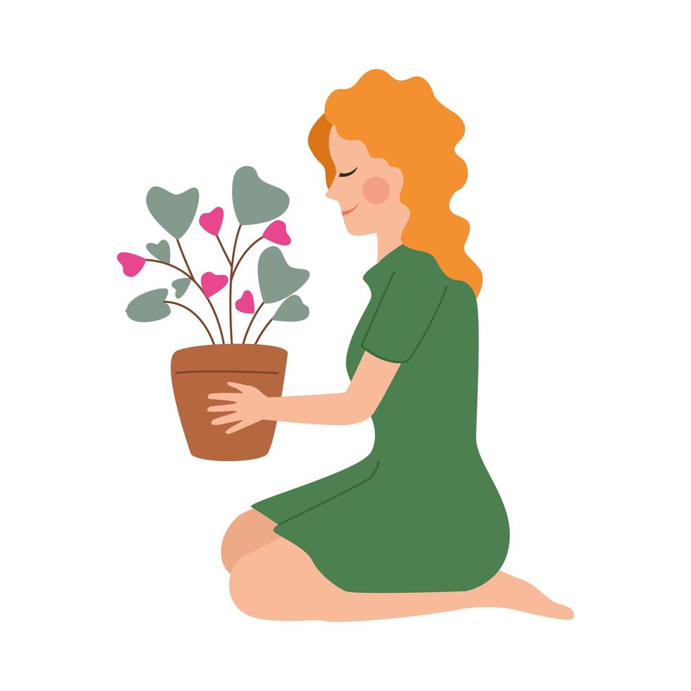 beautiful mother with houseplant character vector