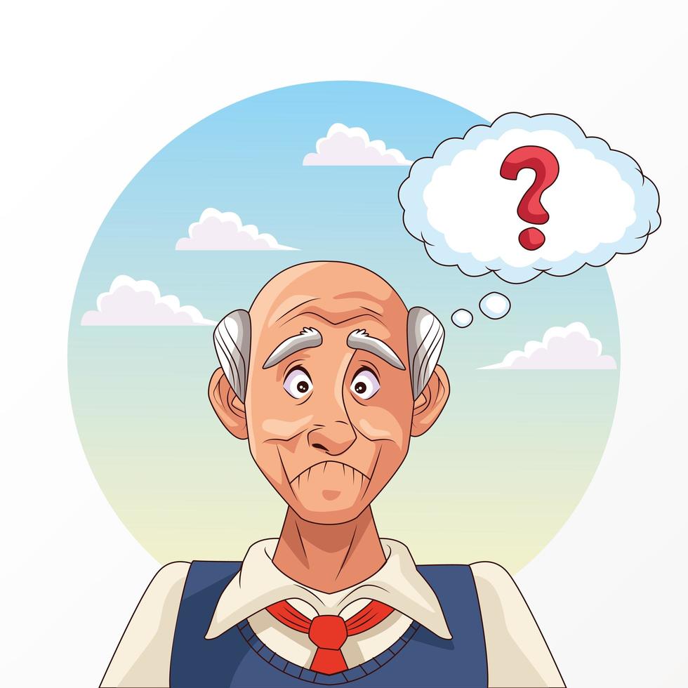 old man and Alzheimer's disease patient with question mark vector