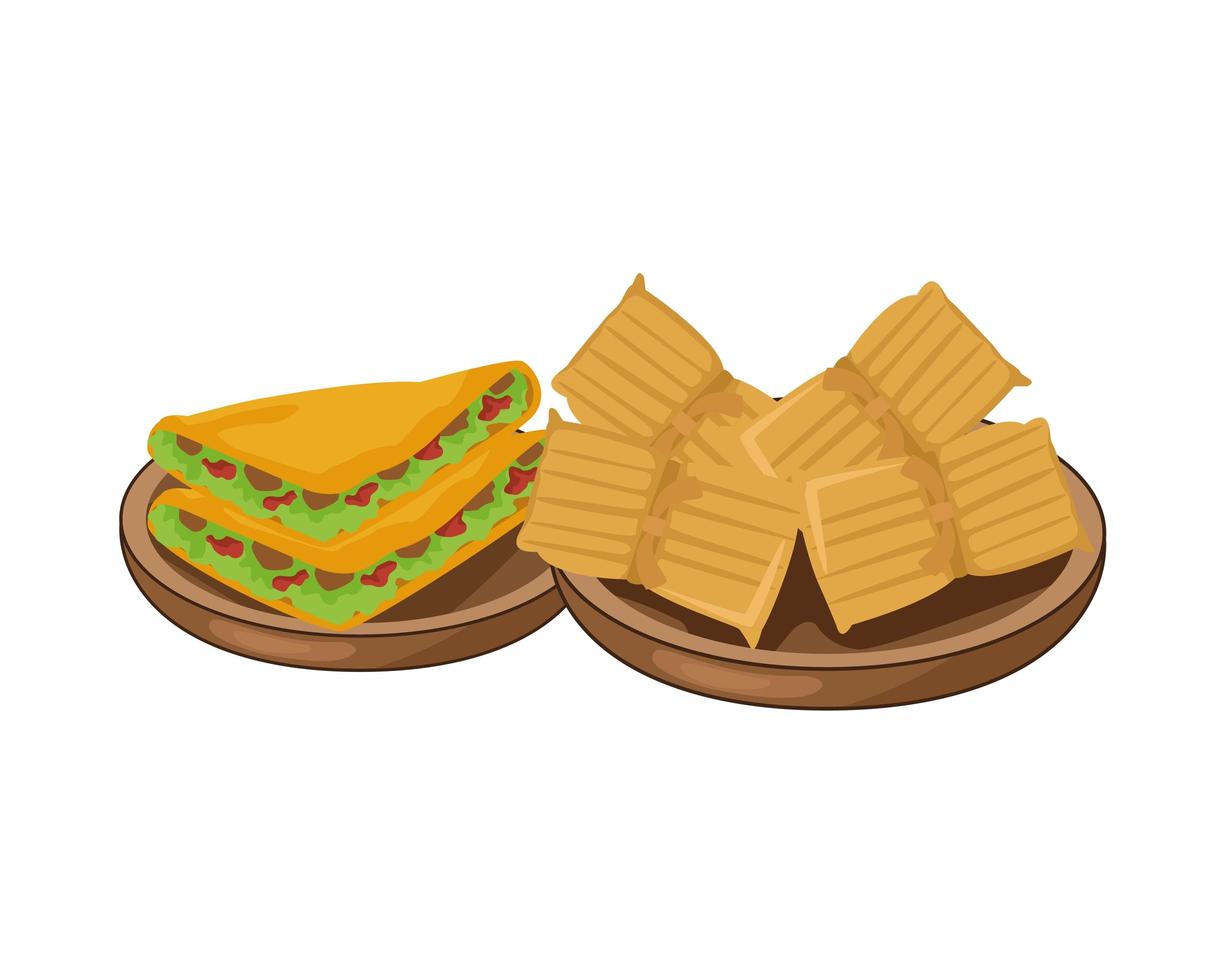 quesadillas and nachos delicious mexican food vector