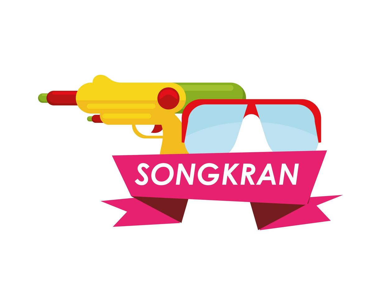 songkran festival ribbon with goggles and water gun vector