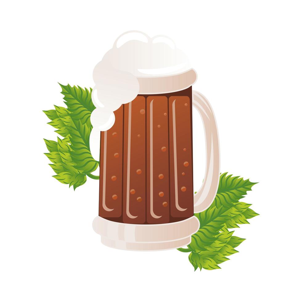 beer mug with leaves isolated icon vector