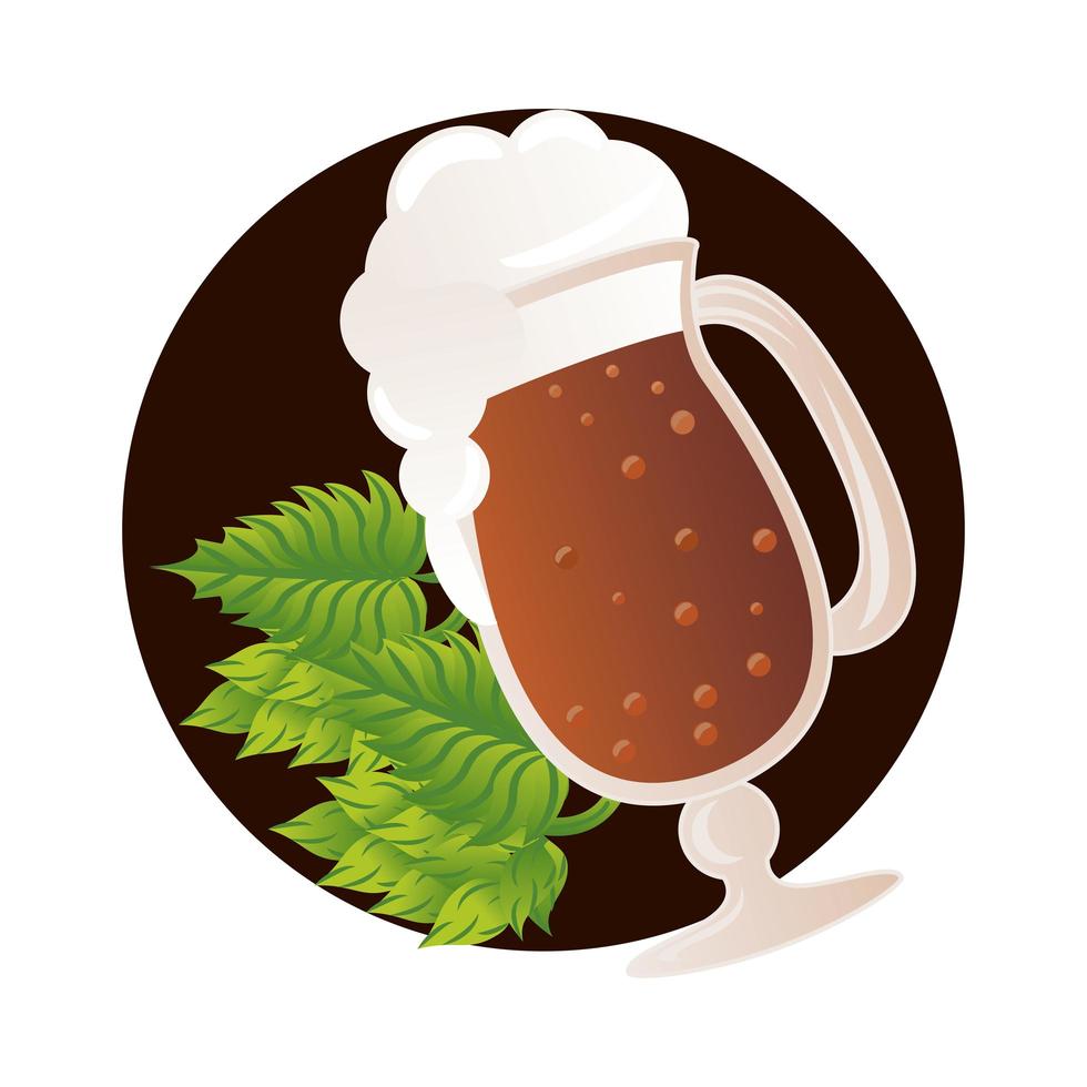 beer mug with leaves isolated icon vector