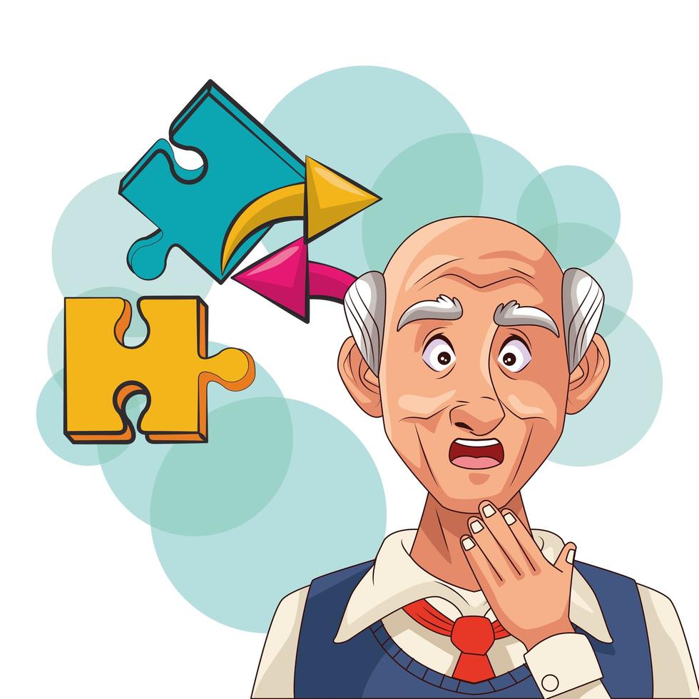 old man and Alzheimer's disease patient with brain problems vector