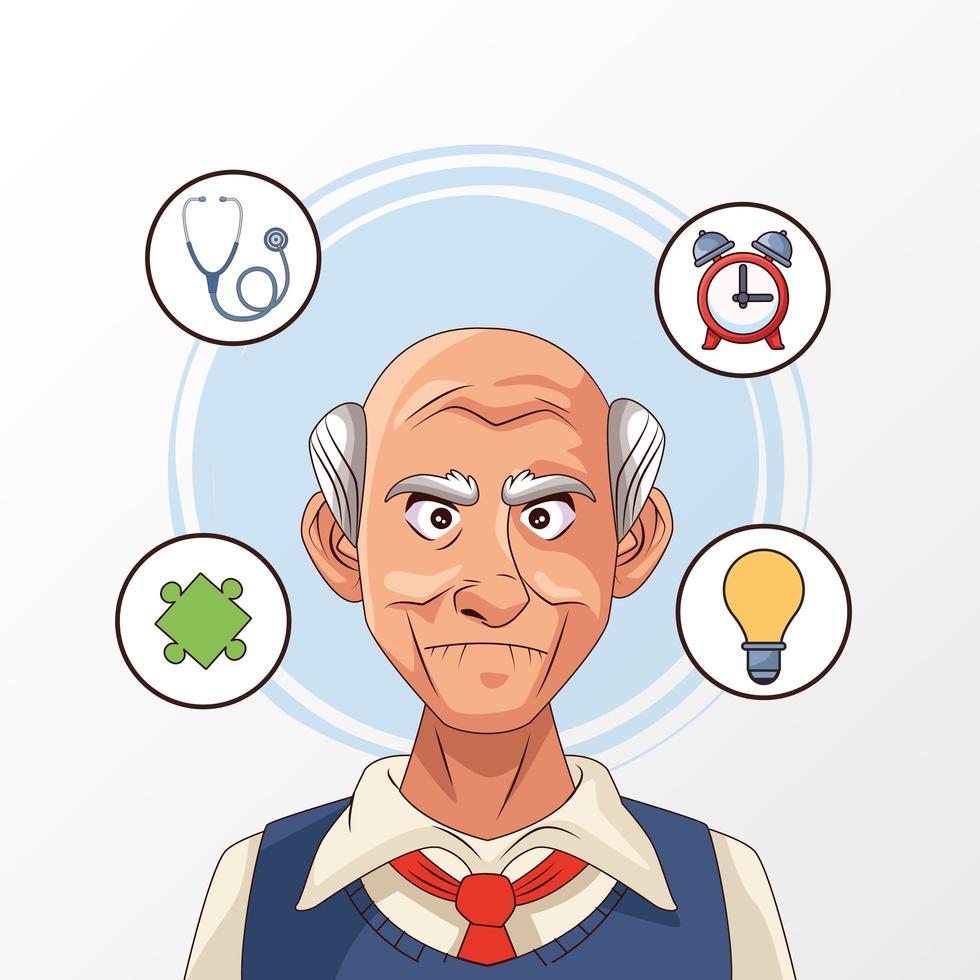 old man and Alzheimer's disease patient with health icons vector