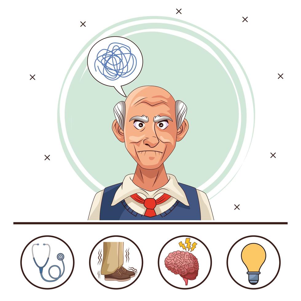 old man and Alzheimer's disease patient with health icons vector