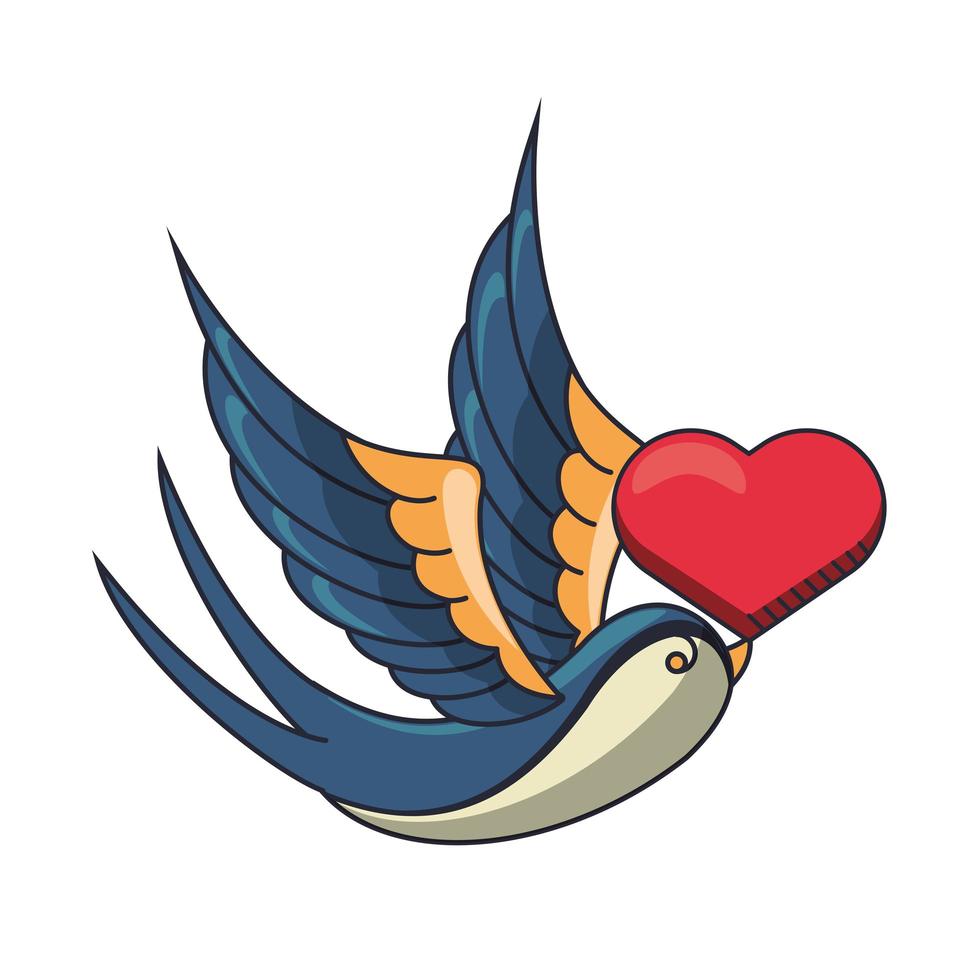 beautiful bird flying with heart vector