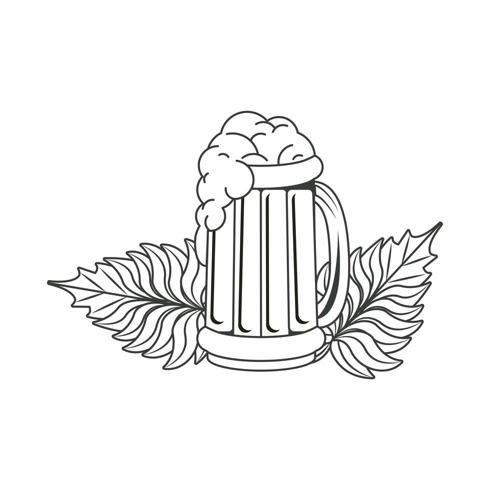 beer mug with leaves isolated icon vector