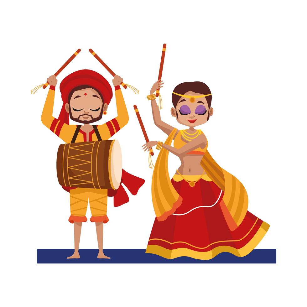 dancing diwali woman and man with traditional clothes vector design