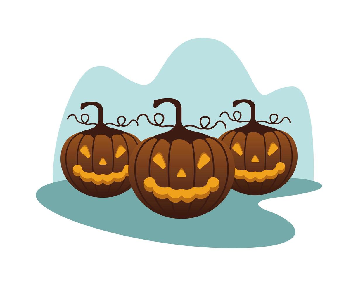 calabazas de halloween con iconos de caras vector