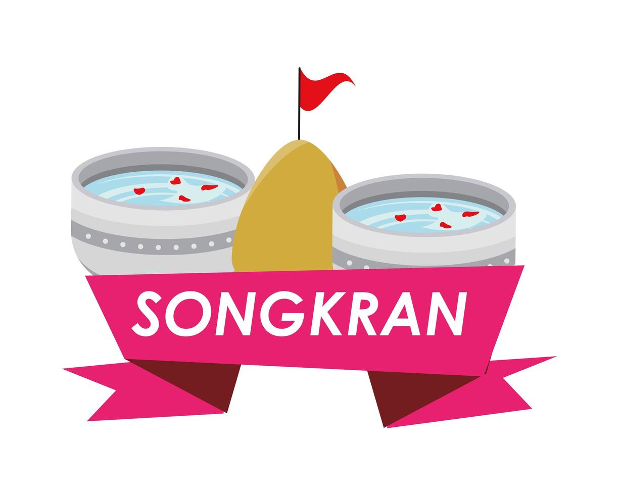 bowl with water and songkran ribbon vector