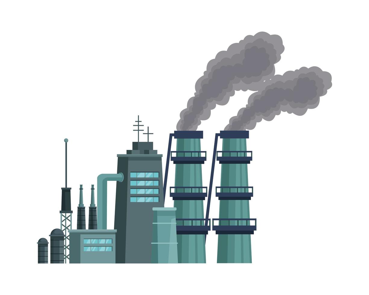 factory with polluting chimneys scene vector