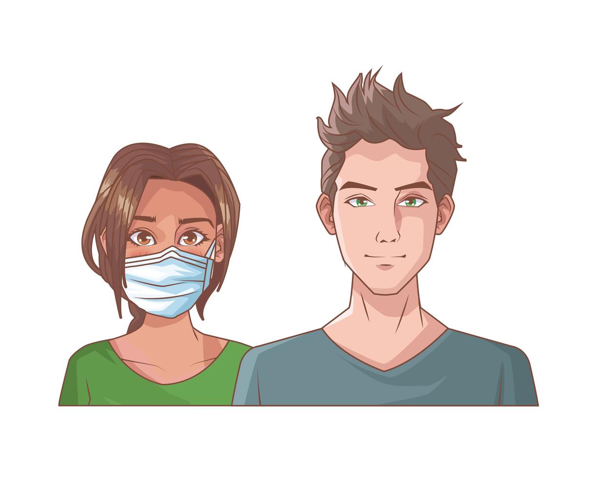 pareja joven, con, máscara médica vector