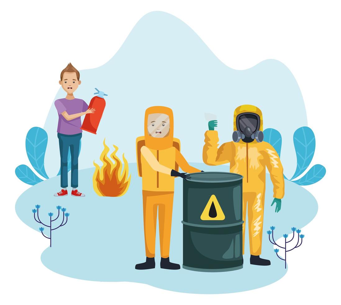 environmentalists with nuclear suit protection characters vector