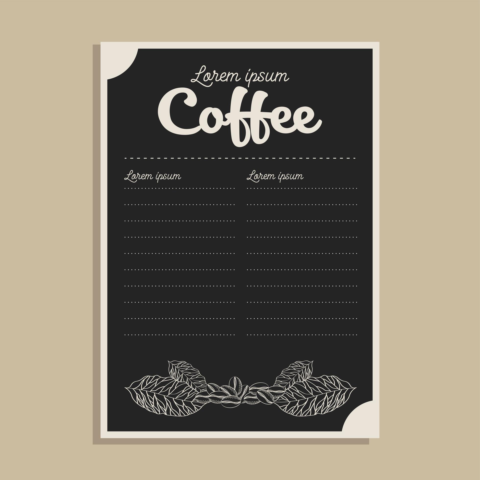 black coffee menu card with leaves and beans vector design 1993966