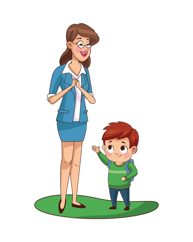 cute little boy with teacher character vector