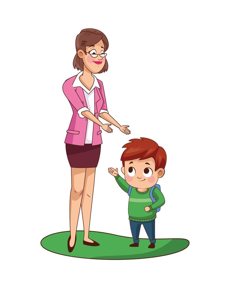 cute little boy with teacher character vector