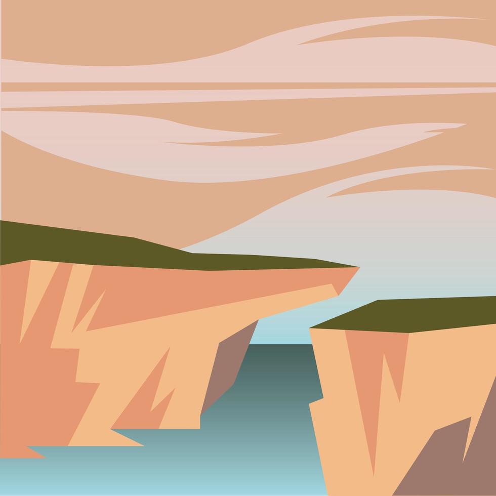 landscape of sea in between mountains background vector