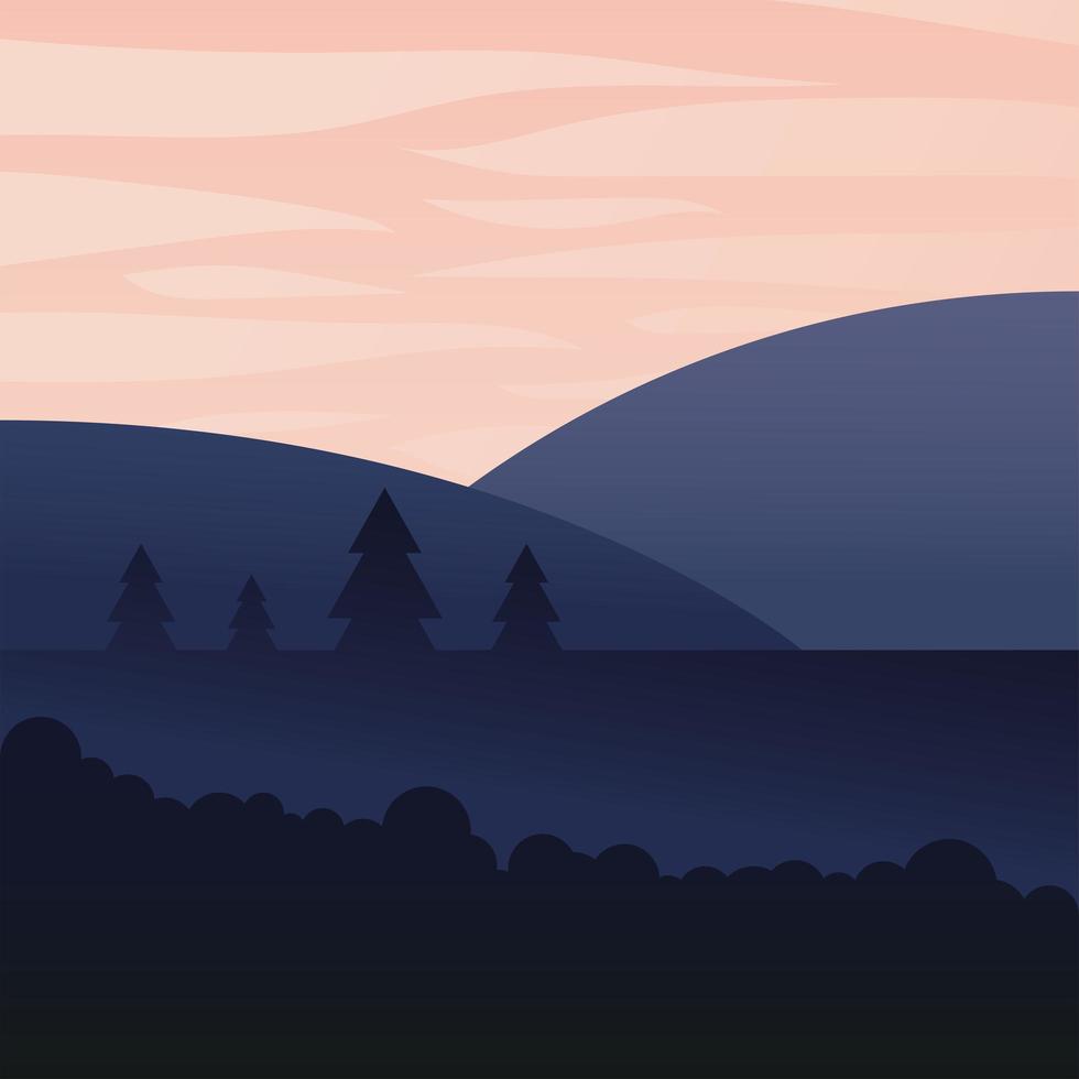 paisaje de pinos y montañas de fondo vector