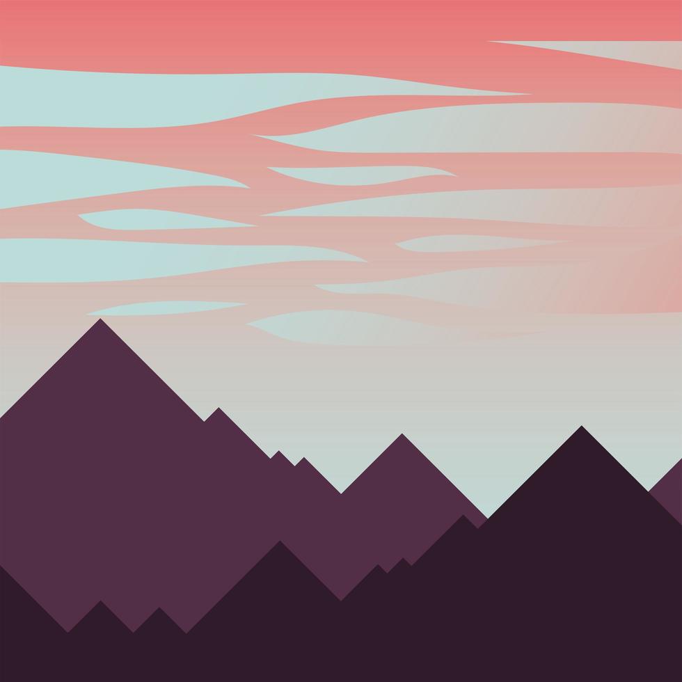 mountains and pink sky with clouds background vector
