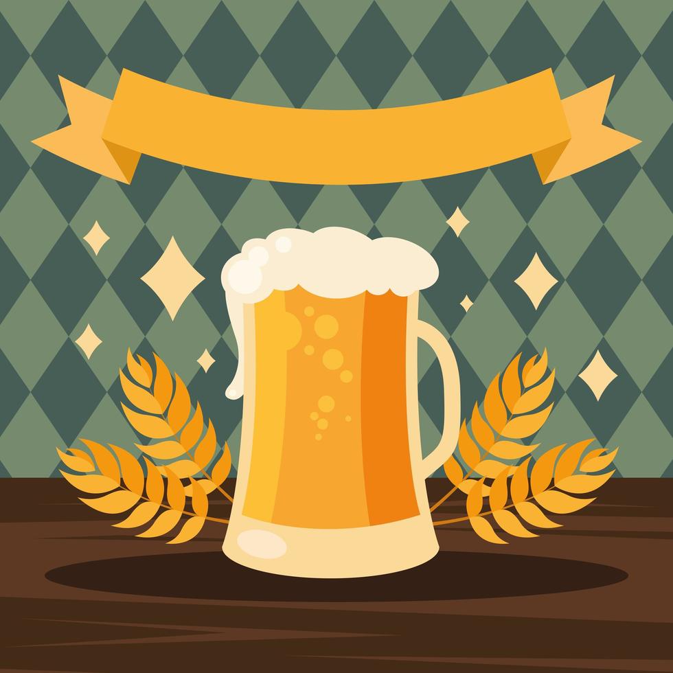 oktoberfest beer glass with ribbon vector design