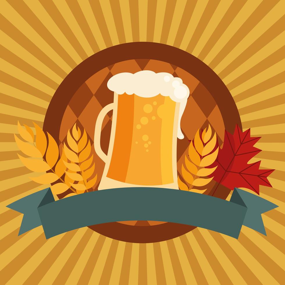 oktoberfest beer glass with ribbon vector design