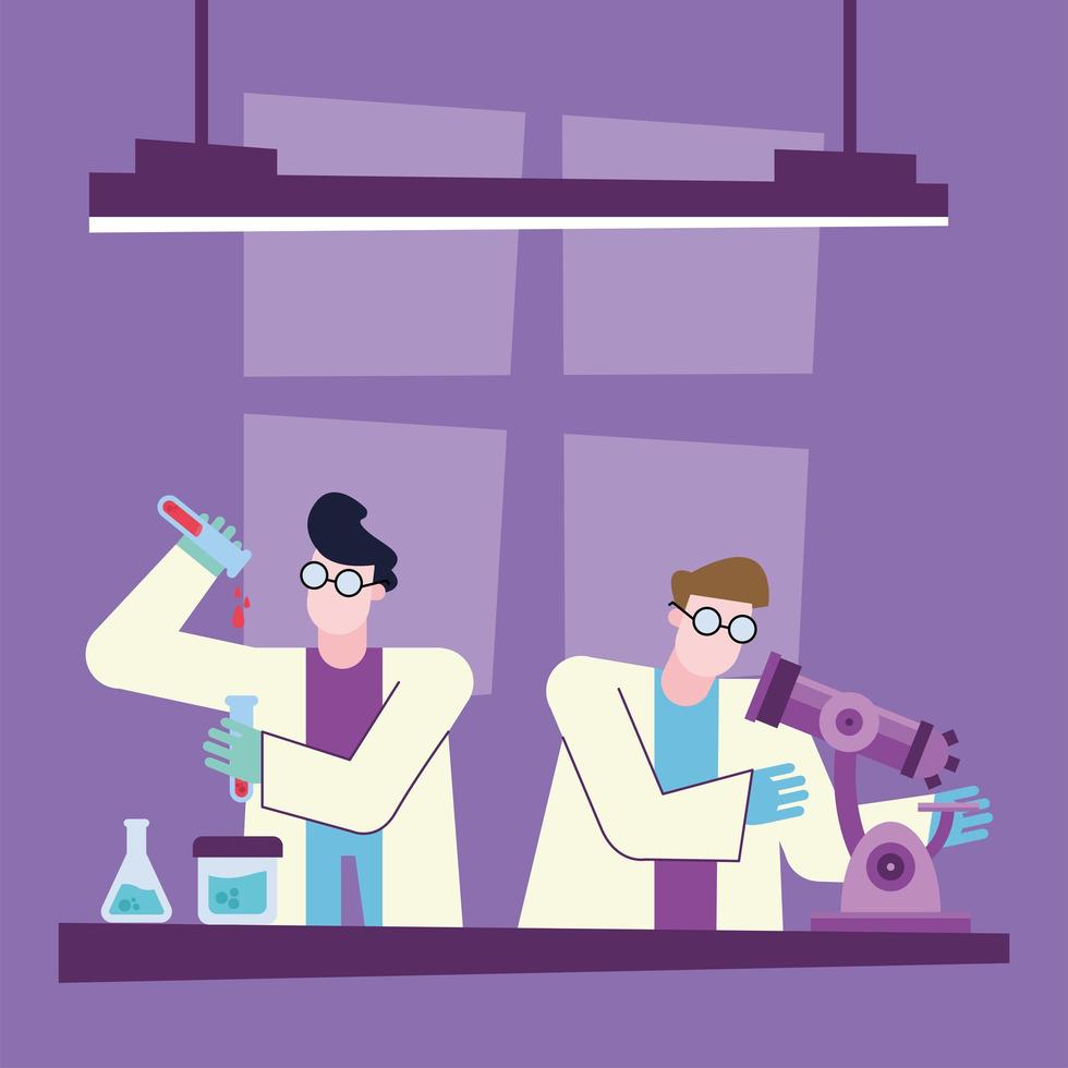 Coronavirus vaccine research design with chemists vector