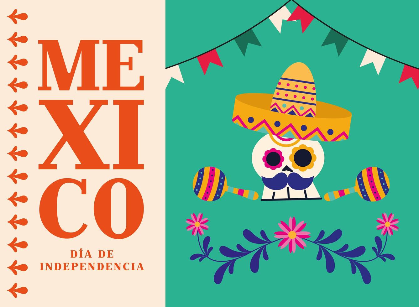 celebración del día de la independencia de méxico con calavera vector