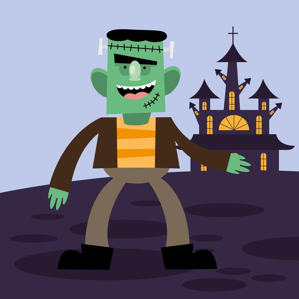 Halloween cartoon green monster vector