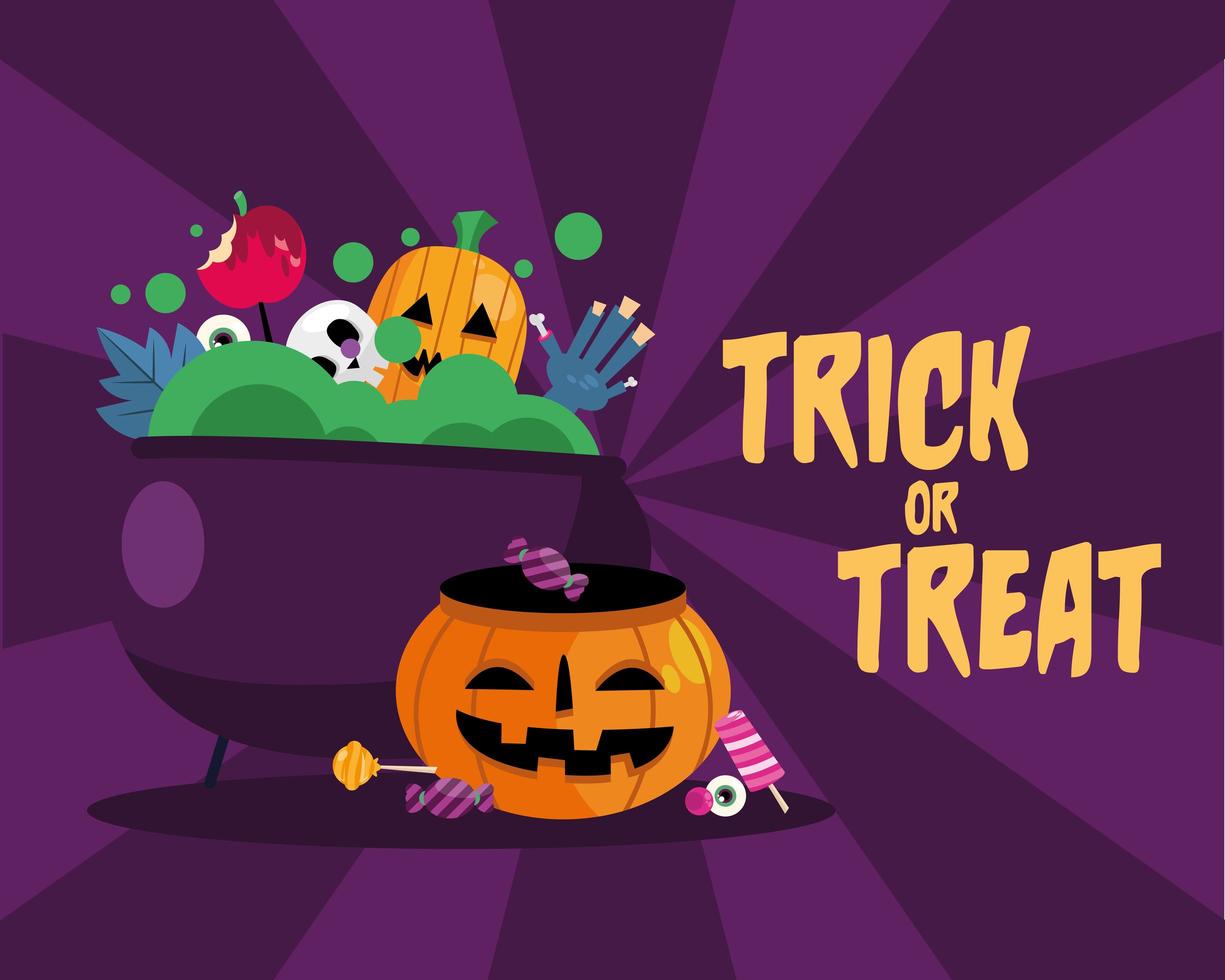 Trick or treat candies inside a cauldron vector