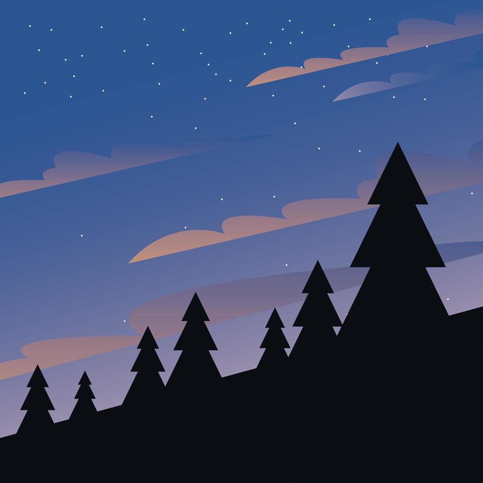 cielo nocturno con fondo de pinos vector