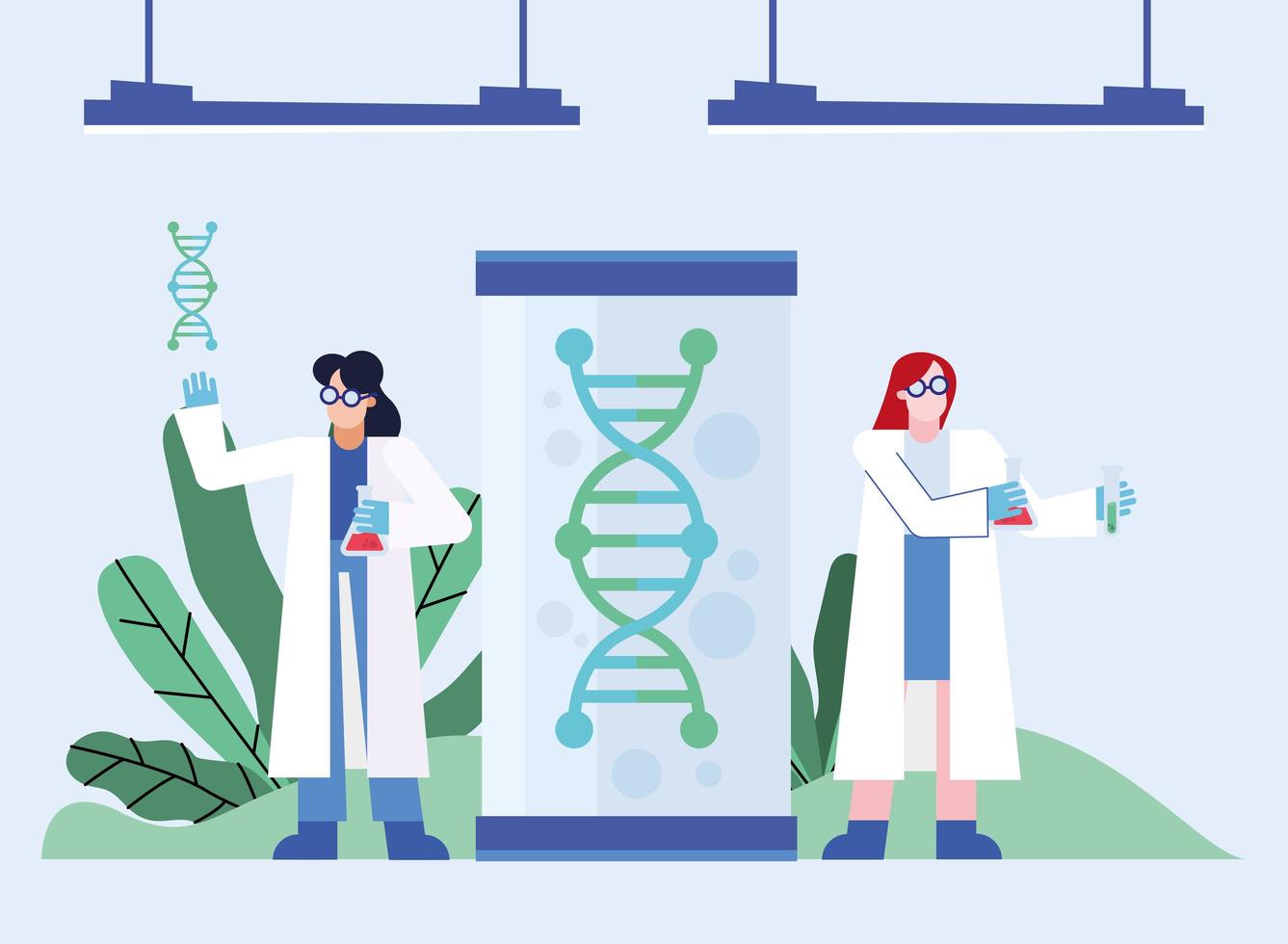 Coronavirus vaccine research design with chemists vector