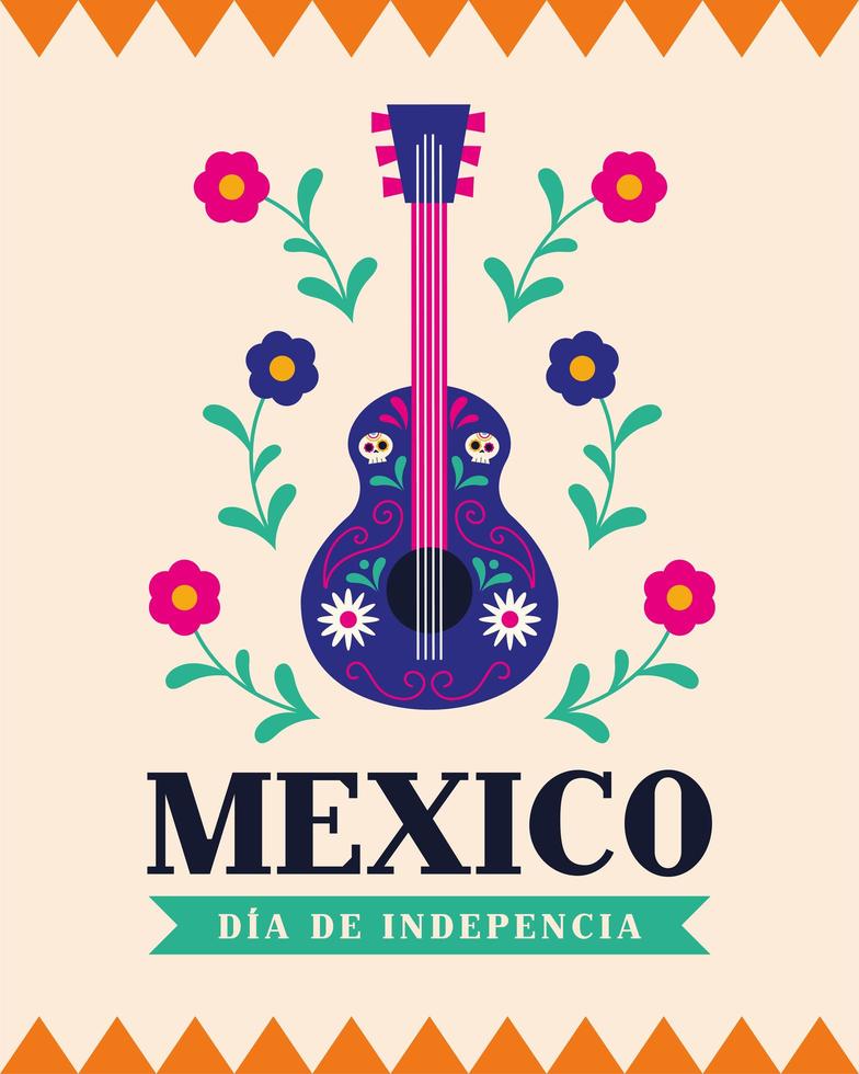 Independence day of Mexico celebration with guitar vector