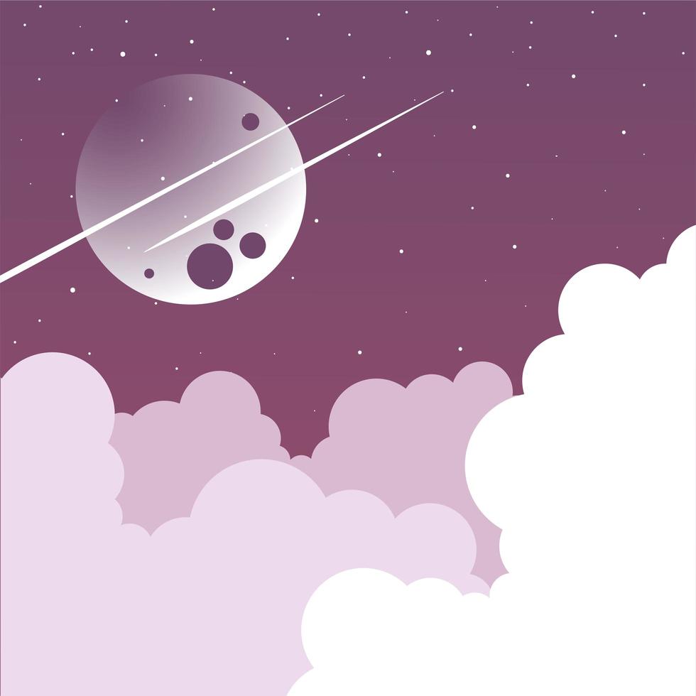 moon and stars with clouds at a night background vector