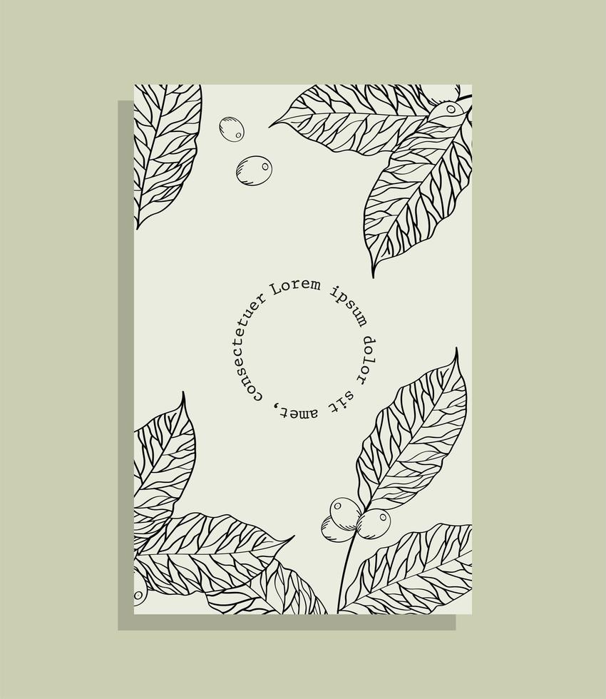 Card with coffee leaves template vector