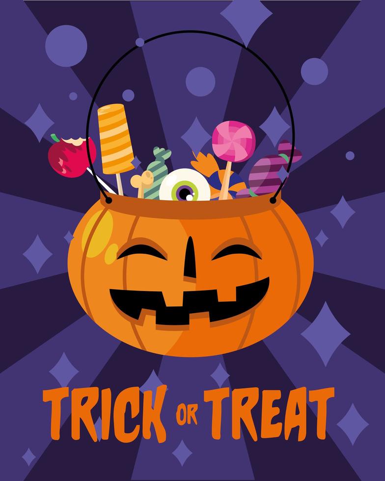 Trick or treat candies inside a pumpkin vector design