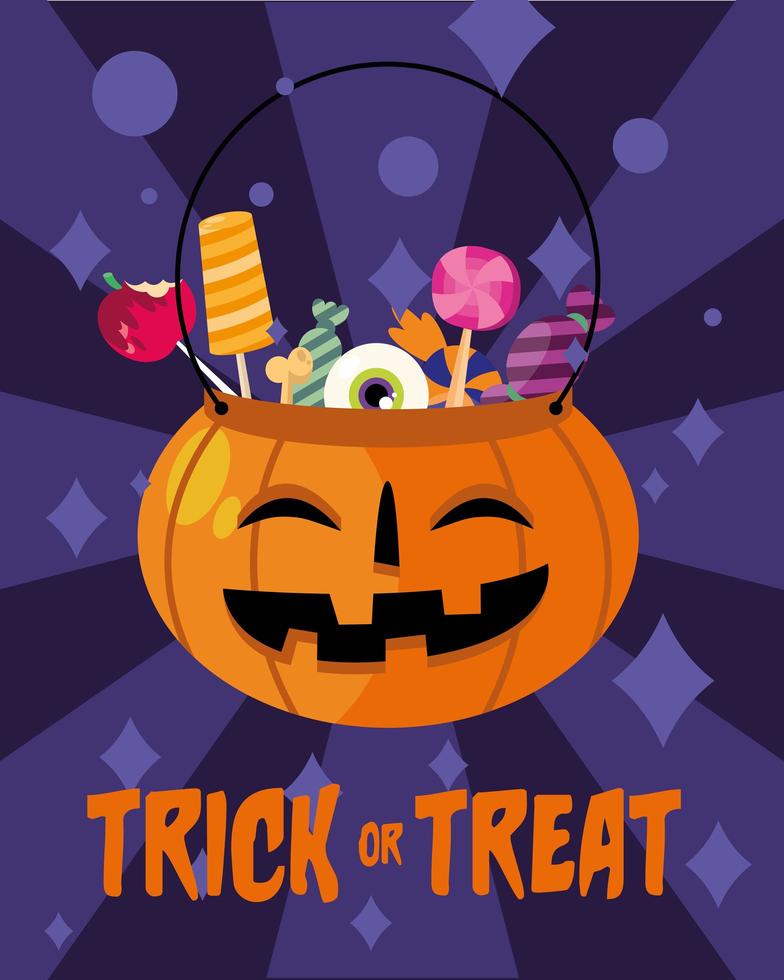 Truco o trato dulces dentro de un diseño vectorial de calabaza vector